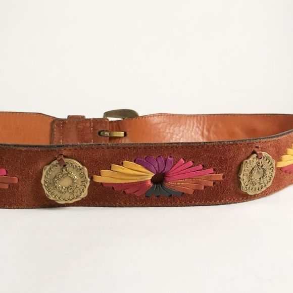 Vintage Brown Belt with Multicolor Embroidery